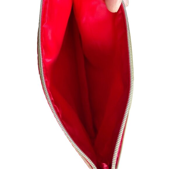 Estée Lauder Red & Gold Starburst Zip Top Cosmetic Bag + Bonus Lipstick - Picture 5 of 10